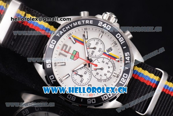 Tag Heuer Formula 1. James Hunt Miyota Quartz Steel Case with White Dial Stick/Arabic Numeral Markers and Black Nylon Strap - Click Image to Close